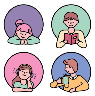 People Avatar Leisure Icon Set on White Vector