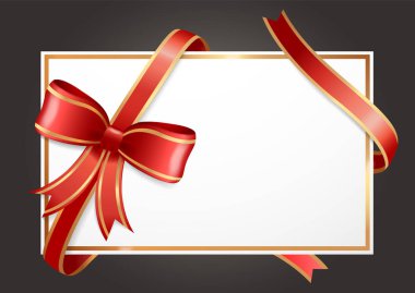 Empty Gift Card or Banner with Red Ribbons Bow