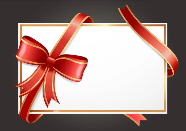 Empty Gift Card or Banner with Red Ribbons Bow — ストックベクタ