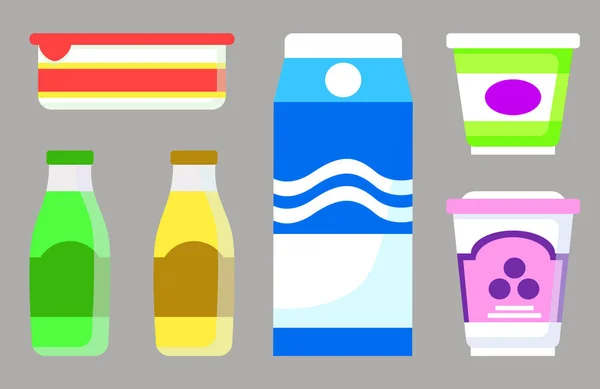 Milk and Yogurt , Dairy Product Isolated Icons — 스톡 벡터