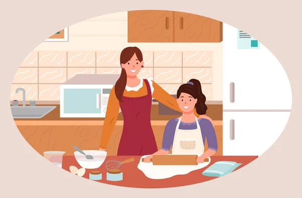 Familienzubereitung für Plätzchen in der Küche — Stockvektor