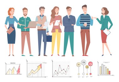 Teamwork, Successful Team Woman and Man Charts