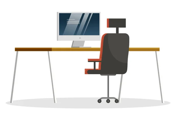 Local de trabalho com computador e escritório cadeira Vector — Vetor de Stock
