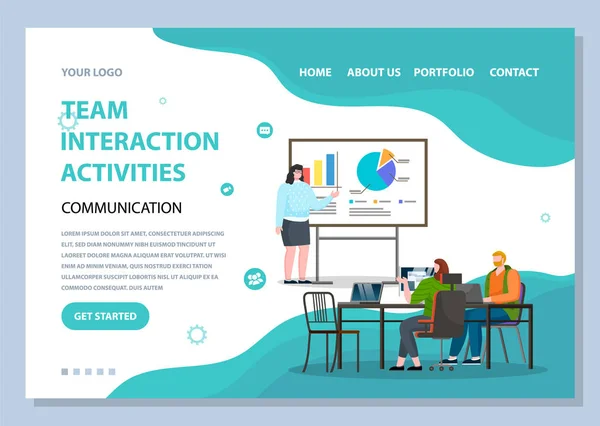 Team Interaction Activities Website Landing Page — 스톡 벡터