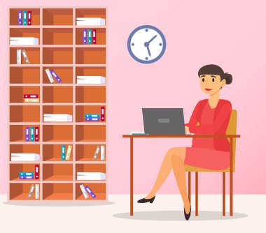 Businesswoman Work in Office at Laptop, Workplace