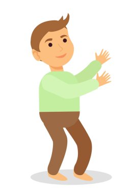 Boy Stand Alone on Floor, Toddler Trying to Go