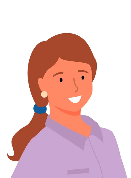 Profile of Smiling Woman in Purple Blouse Isolated — Stockvector
