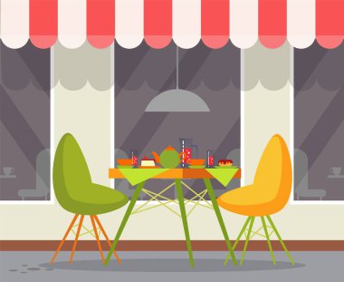 Served Table and Couple of Chairs Outdoor Vector