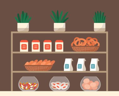 Showcase with Pastry Like Cookies and Candies