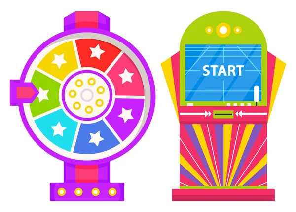 Commencez à jouer sur la machine de jeu, jeu de roues Fortune — Image vectorielle