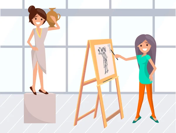 Artiste Femme et Posing Model Portrait Classes — Image vectorielle