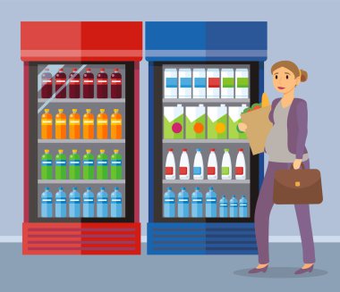 Female in Choosing Products in Supermarket Vector