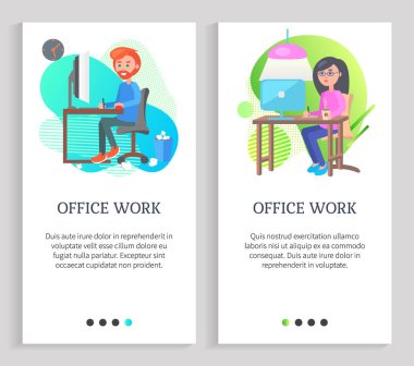 Employee Man and Woman Working with Laptop Vector