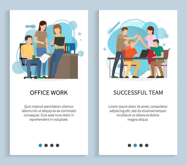 Successful Team and Office Work, Workers Teamwork — Stock vektor
