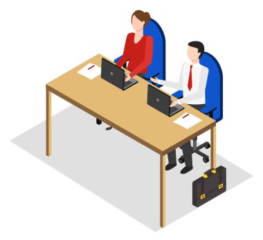 Male and Woman Working by One Table in Office