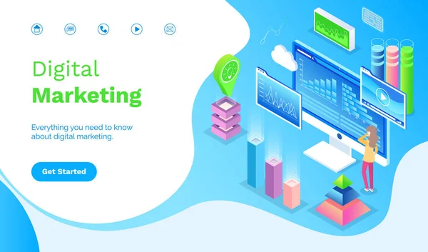 Informações de Marketing Digital Landing Page Vector — Vetor de Stock