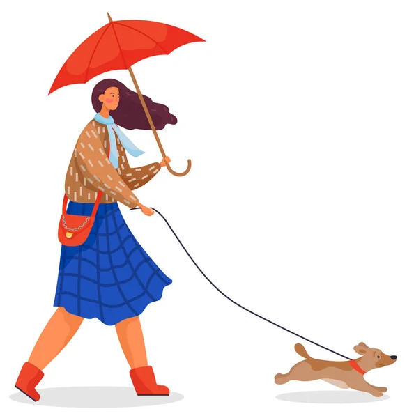 Γυναίκα Περπατήστε με το σκυλί στο Φθινόπωρο Πάρκο, Κατοικίδια ζώα — Διανυσματικό Αρχείο