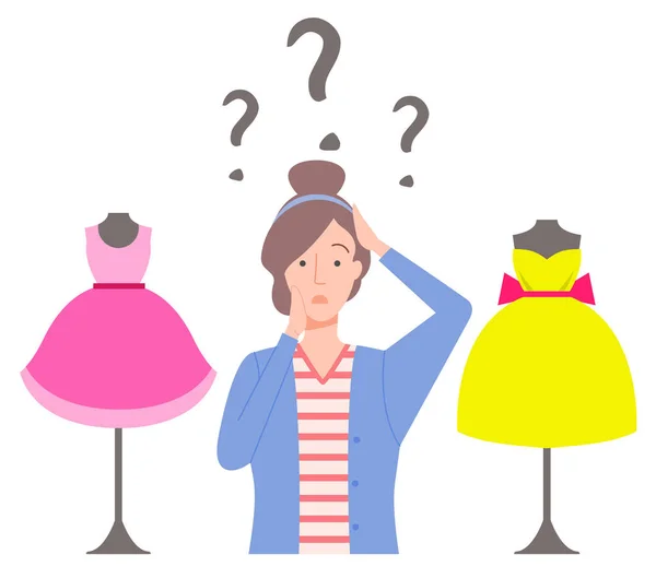 Confused Woman and Clothes, Shopping Female Vector — Stockový vektor