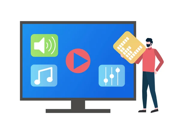 Schermo TV con icone per la riproduzione musicale e l'utente — Vettoriale Stock