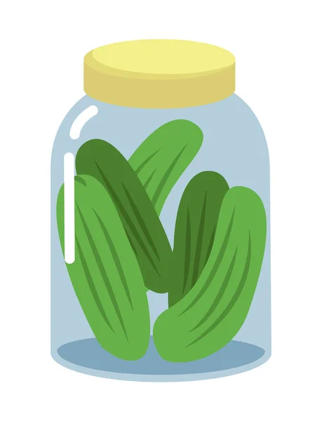 Pepinos en escabeche en tarro, verduras enlatadas caseras — Vector de stock