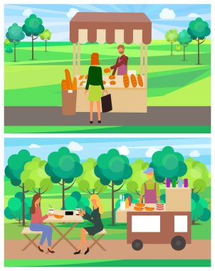 Fırın Dükkanı, Park 'ta Kahve Arabası, İş Vektörü