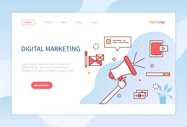 Digitale Marketing-Website mit Beispiellandungsseite — Stockvektor