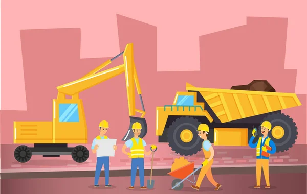 Industria minera en la gran ciudad, trabajos de excavación — Vector de stock