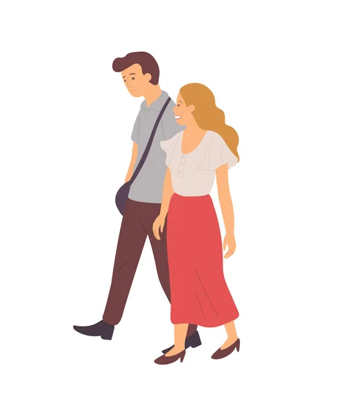 Pasangan Berjalan Bersama Terisolasi Karakter Kartun - Stok Vektor