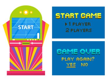 Start Game and End of Playing Pixel Video Vector