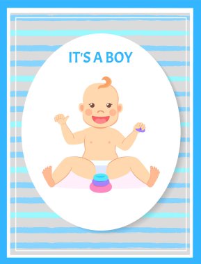 Its a Boy Greeting Card, Baby Playing with Pyramid