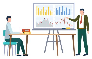 Man Stand near Data Graphs, Business Appointment