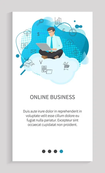 Negócios Online, Empregado Usando Laptop Vector — Vetor de Stock