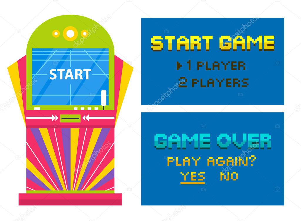Start Game and End of Playing Pixel Video Vector