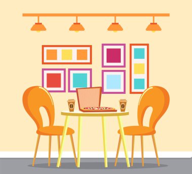 Pizza House, Restaurant Table with Box and Coffee