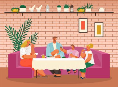 People Eating Out Dinning Together in Cafe Vector