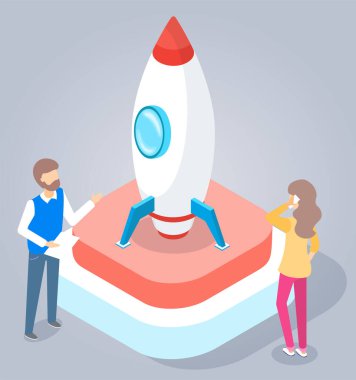 People Stand near Rocket or Spaceship, Engineering