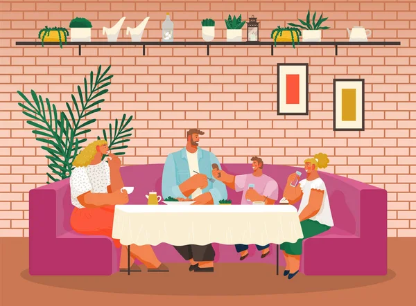 People Eating Out Dinning Together in Cafe Vector — Stockvector