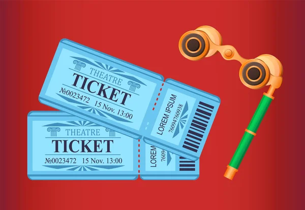 Theater Tickets with Date and Seats, Binoculars — Stok Vektör