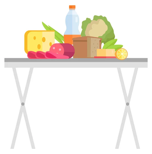 Food Retail, Products on Table, Garage Sale Vector — 스톡 벡터
