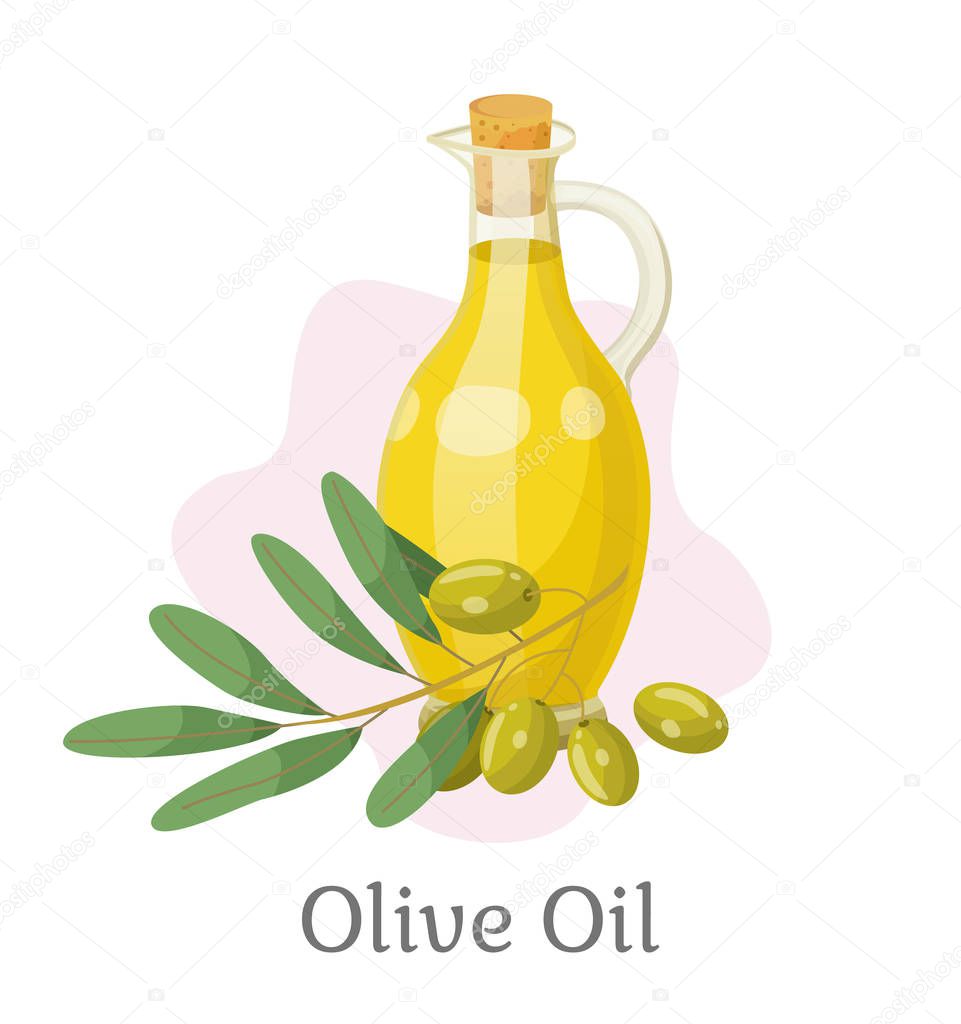 Golden Olive Oil in Vessel, Branch with Drupes