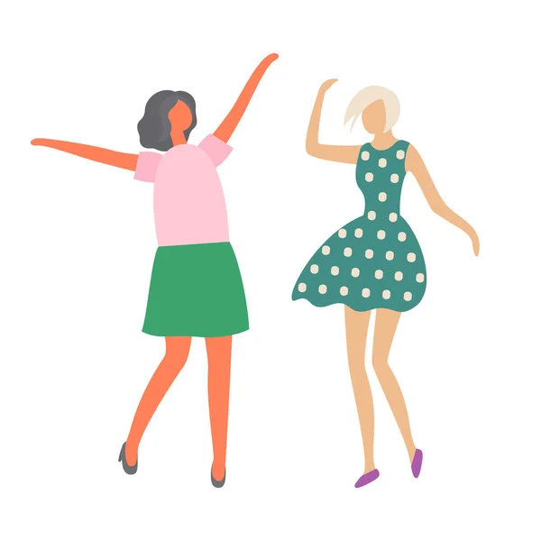 Moving Girls, Female Characters Dancing Isolated — Stock Vector