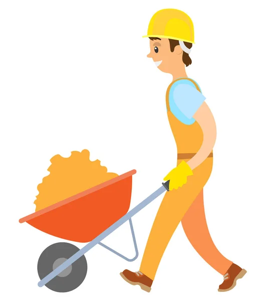 Person with Building Material in Carriage Vector — Stockvektor