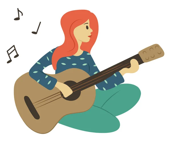 Woman Playing Guitar Isolated Character Vector — Stockvektor