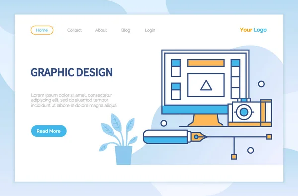 Graphic Design Modern Workplace of Designer Web — Image vectorielle