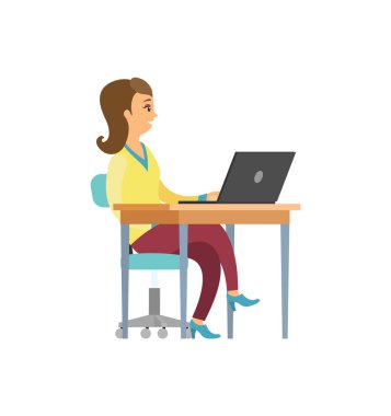 Woman with Laptop, Bussiness Worker at Desktop