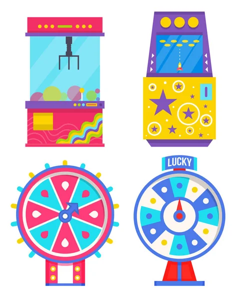 Máquina de juego y Fortune Wheel Spinning Vector — Vector de stock
