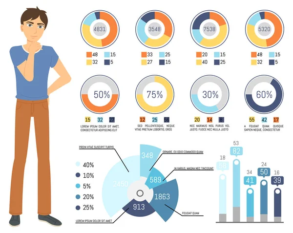 Rapport graphique, comptage des hommes, vecteur d'icônes de profit — Image vectorielle