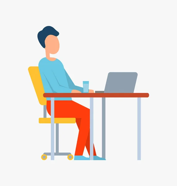 Homme travaillant sur ordinateur portable Freelance, Travailleur de bureau — Image vectorielle