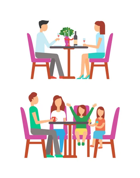 Family at Bistro, Couple Dining in Rich Place — Stock Vector