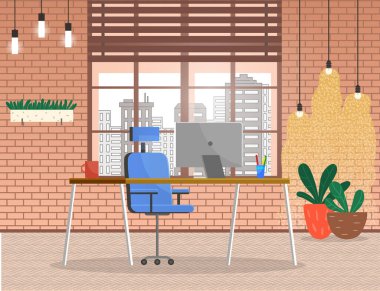 Çalışma Yeri ve Modern Pencere Görünümlü Ofis